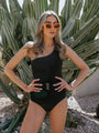 black one shoulder one-piece sculpting swimsuit