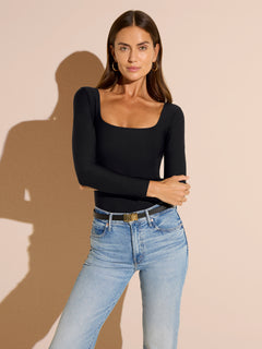 DaySculpt™ Long Sleeve Square Neck Snapped Top