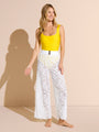 yellow square neck tank one-piece swimsuit and lace pants