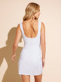 back of white square neck tank one-piece swimsuit and sarong