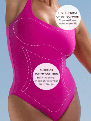 berry square neck one-piece tank swimsuit with chest support and tummy control