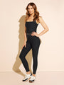 black swim tankini top with tummy control and leggings