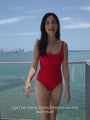 red square neck one-piece tank swimsuit with tummy control