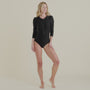 black long sleeve swimsuit and bra