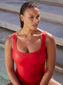 red square neck one-piece tank swimsuit with chest support