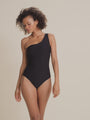 black one shoulder one-piece sculpting swimsuit