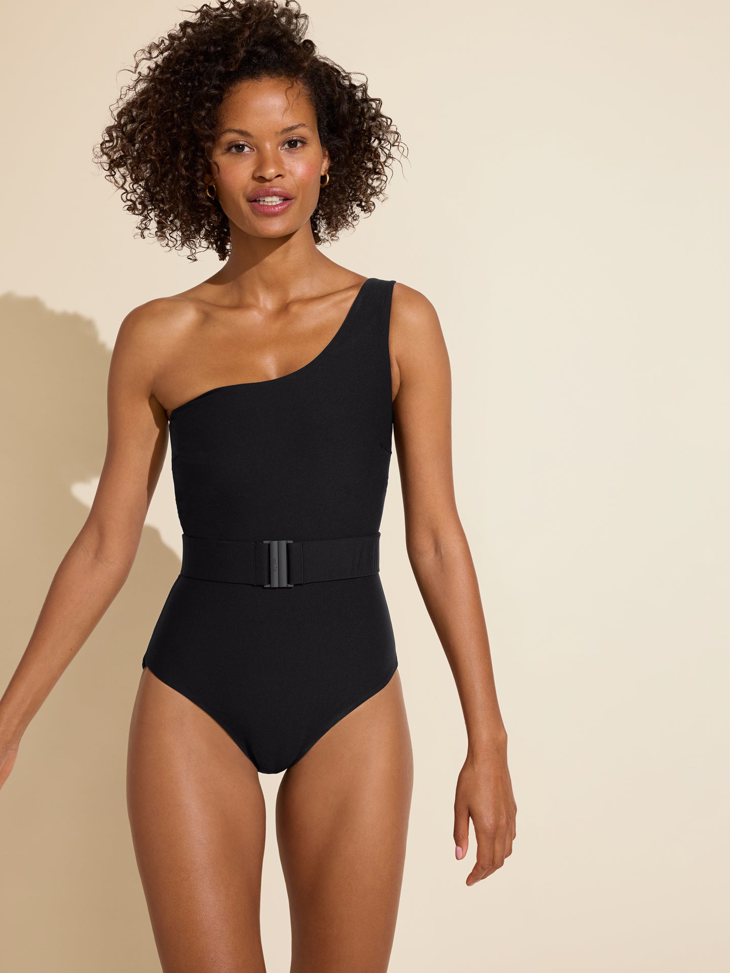 black one shoulder one-piece sculpting swimsuit