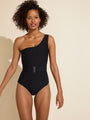 black one shoulder one-piece sculpting swimsuit