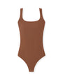 brown square neck tank one-piece swimsuit