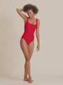 red square neck one-piece tank swimsuit with tummy control
