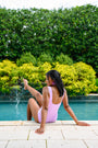 lavender square neck one-piece tank swimsuit back view