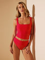 red swim tankini top with tummy control 