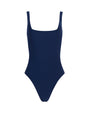 front view of navy square neck one-piece swimsuit 