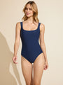 navy square neck one-piece swimsuit 