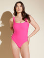 pink square neck tank one-piece swimsuit