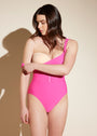pink square neck tank one-piece swimsuit and swim bra